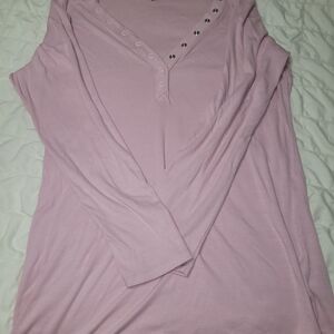Pink Long Sleeve V-Neck Top